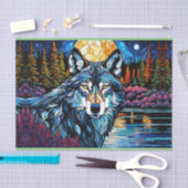 Grijze wolf in het bos in Glas in lood Tissuepapier (Craft)