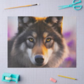 Grijze wolf in paarse bloemen tissuepapier (Craft)