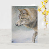 Grijze wolf in Storm Wildlife Art Wenskaart Kaart (Gele Bloem)
