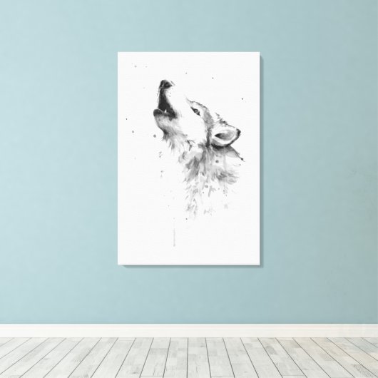 Grijze wolf in Waterverf schilderstijl Canvas Afdruk (Insitu (Houten vloer))