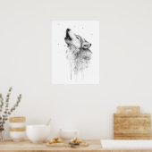 Grijze wolf in Waterverf schilderstijl Poster (Keuken)