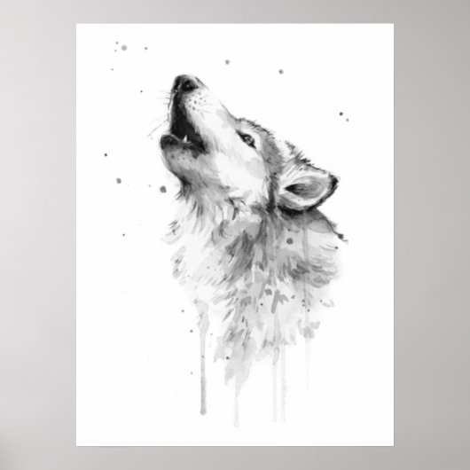 Grijze wolf in Waterverf schilderstijl Poster (Voorkant)