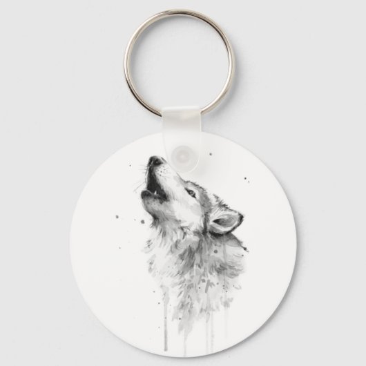Grijze wolf in Waterverf schilderstijl Sleutelhanger (Voorkant)