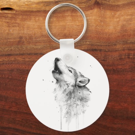 Grijze wolf in Waterverf schilderstijl Sleutelhanger (Voorkant)