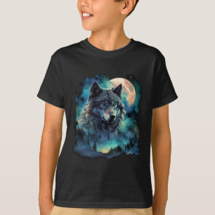 Grijze wolf jachtgebieden Icy Moon Forest Galaxy T-shirt