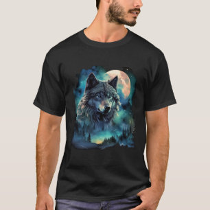 Grijze wolf jachtgebieden Icy Moon Forest Galaxy T-shirt