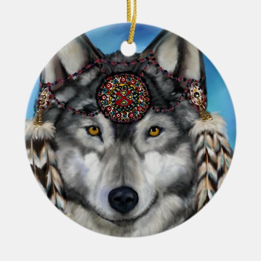 GRIJZE WOLF KERAMISCH ORNAMENT (Voorkant)