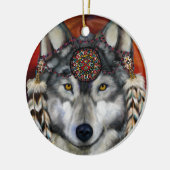 GRIJZE WOLF KERAMISCH ORNAMENT (Links)