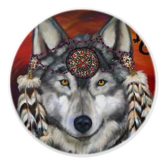 Grijze Wolf  Keramische Knop (Voorkant)