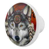 Grijze Wolf  Keramische Knop (Rechts)