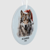 Grijze Wolf Kerstman Hoed Gepersonaliseerde Kerstm Ornament (voorkant)
