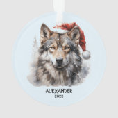 Grijze Wolf Kerstman Hoed Gepersonaliseerde Kerstm Ornament (achterkant)