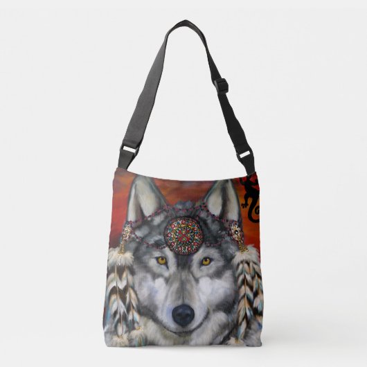 GRIJZE WOLF KUNST CROSSBODY TAS (Voorkant)