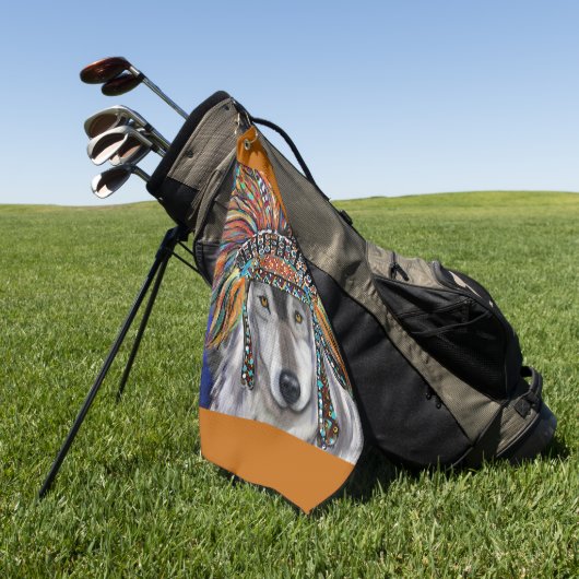 Grijze Wolf Kunst Golfhanddoek (Groen)
