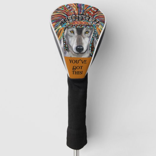 Grijze Wolf Kunst Golfheadcover (Voorkant)