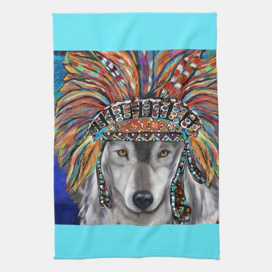 Grijze Wolf Kunst Theedoek (Verticaal)