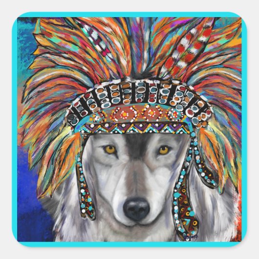 Grijze Wolf Kunst Vierkante Sticker (Voorkant)