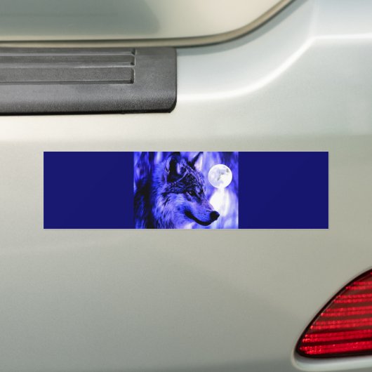 Grijze Wolf & Maan Bumpersticker (Op auto)