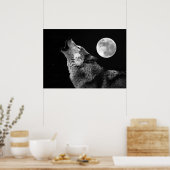 Grijze Wolf & Maan Poster Print (Keuken)