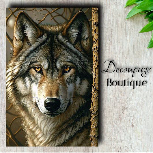 Grijze wolf met barnsteenkleurige ogen decoupage tissuepapier