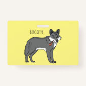 Grijze wolf met illustratie van de cartoon van pij badge (Achterkant)
