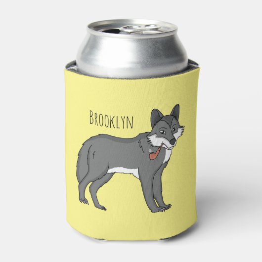 Grijze wolf met illustratie van de cartoon van pij blikjeskoeler (Blikje Voorkant)