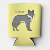 Grijze wolf met illustratie van de cartoon van pij blikjeskoeler (Voorkant)