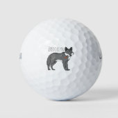 Grijze wolf met illustratie van de cartoon van pij golfballen (Voorkant)