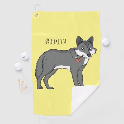 Grijze wolf met illustratie van de cartoon van pij golfhanddoek (Insitu)