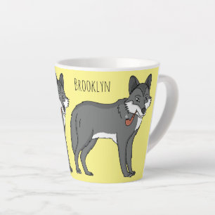 Grijze wolf met illustratie van de cartoon van pij latte mok