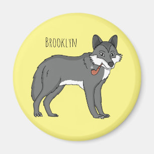 Grijze wolf met illustratie van de cartoon van pij magneet