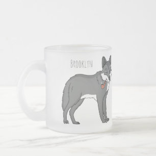Grijze wolf met illustratie van de cartoon van pij matglas koffiemok