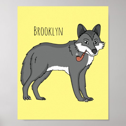 Grijze wolf met illustratie van de cartoon van pij poster (Voorkant)