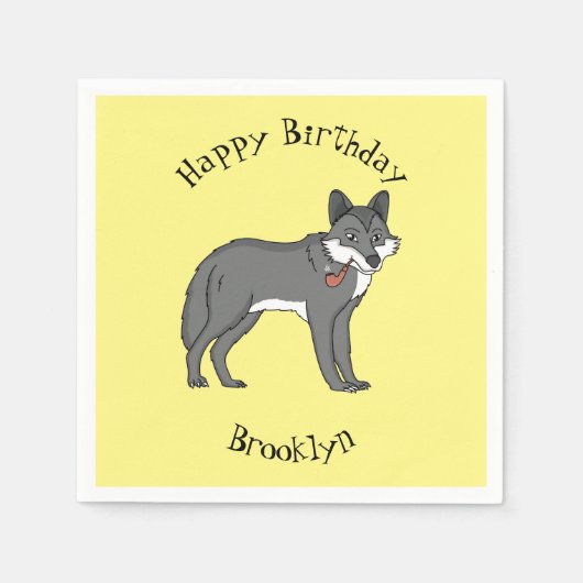 Grijze wolf met illustratie van de cartoon van pij servet (Voorkant)