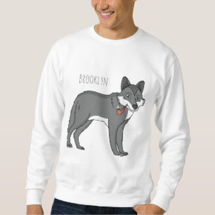 Grijze wolf met illustratie van de cartoon van pij trui