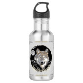 Grijze Wolf Moon Mountains Night Sky Waterfles (Voorkant)