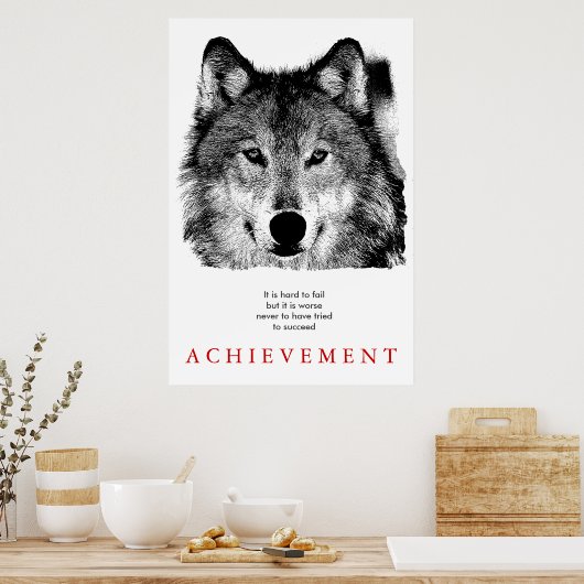 Grijze Wolf Motivatie Uniek Zwart-wit Poster (Keuken)