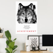 Grijze Wolf Motivatie Uniek Zwart-wit Poster (Thuiskantoor)