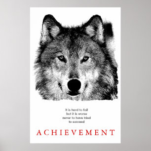 Grijze Wolf Motivatie Uniek Zwart-wit Poster
