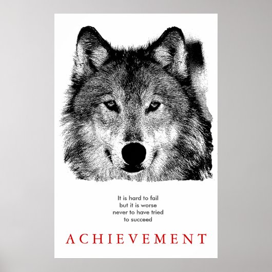 Grijze Wolf Motivatie Uniek Zwart-wit Poster (Voorkant)