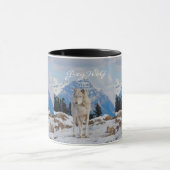 Grijze Wolf & Mountain Wildlife Art Drink Mok (Midden)