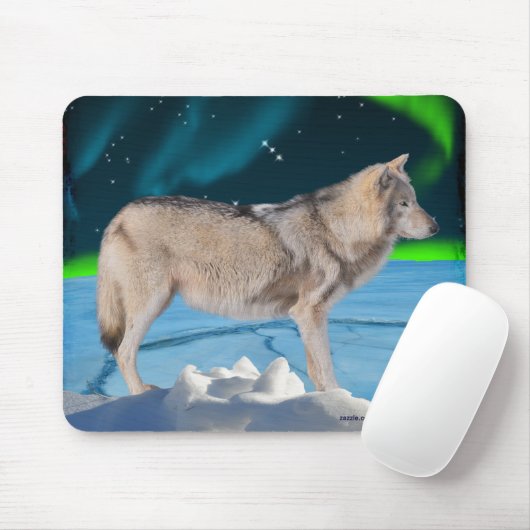 Grijze Wolf & Noorderlicht Fantasy Mousepad Muismat (Met muis)