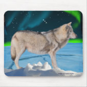 Grijze Wolf & Noorderlicht Fantasy Mousepad Muismat (Voorkant)