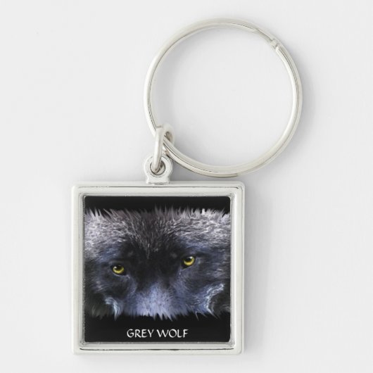 GRIJZE WOLF OGEN Wildlife Art Key-Ring Sleutelhanger (Voorkant)