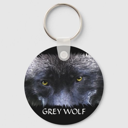 GRIJZE WOLF OGEN Wildlife Art Key-Ring Sleutelhanger (Voorkant)