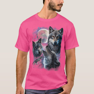Grijze Wolf onder Volle Maan Ruimte en Sterren T-shirt