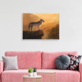 Grijze wolf op een rots in het bos canvas afdruk (Insitu (Woonkamer))