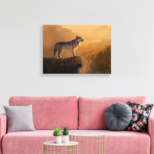 Grijze wolf op een rots in het bos canvas afdruk (Insitu (Woonkamer))