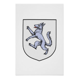 Grijze Wolf Opgericht op een Witte Schild Poster