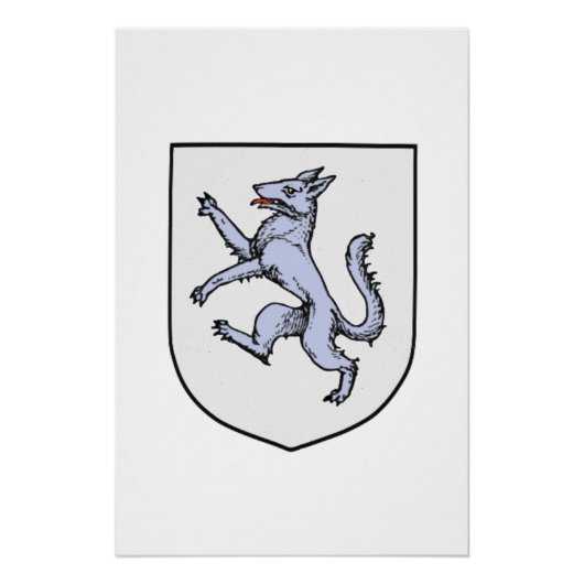 Grijze Wolf Opgericht op een Witte Schild Poster (Voorkant)